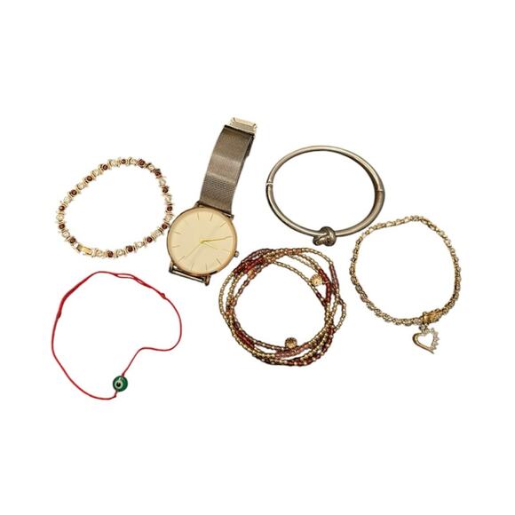 Bundle of (6) Assorted Bracelets Gold Silver & Gold Wristwatch Lot of Bracelets - Picture 1 of 7